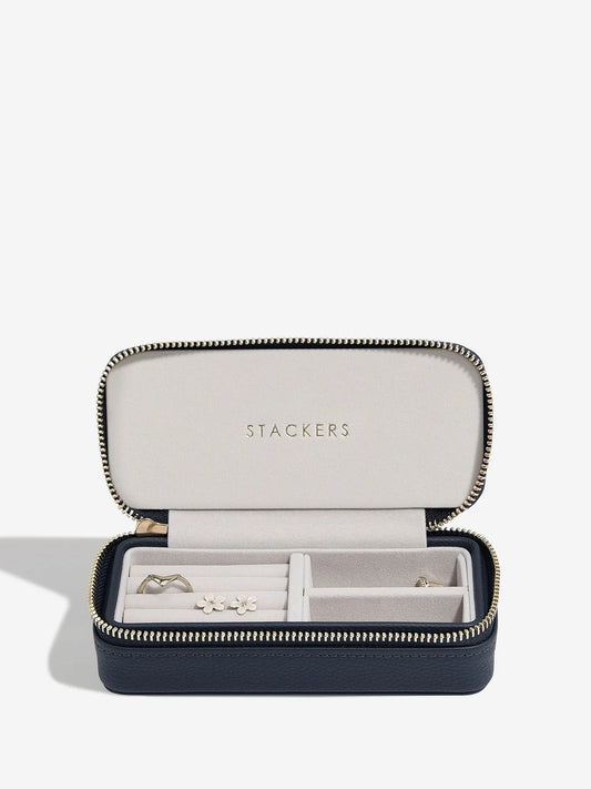 Stackers Navy Medium Travel With Champagne Gold Fittings Jewellery Storage