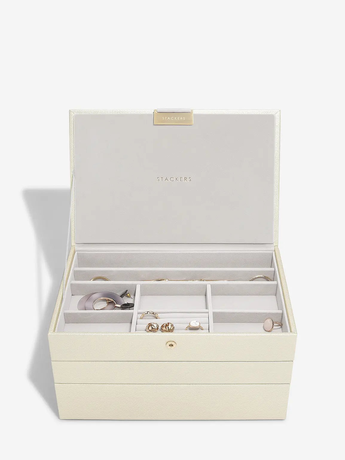 Stackers Limited Edition Metallic Pearl Classic Set of Three Layers Jewellery Box