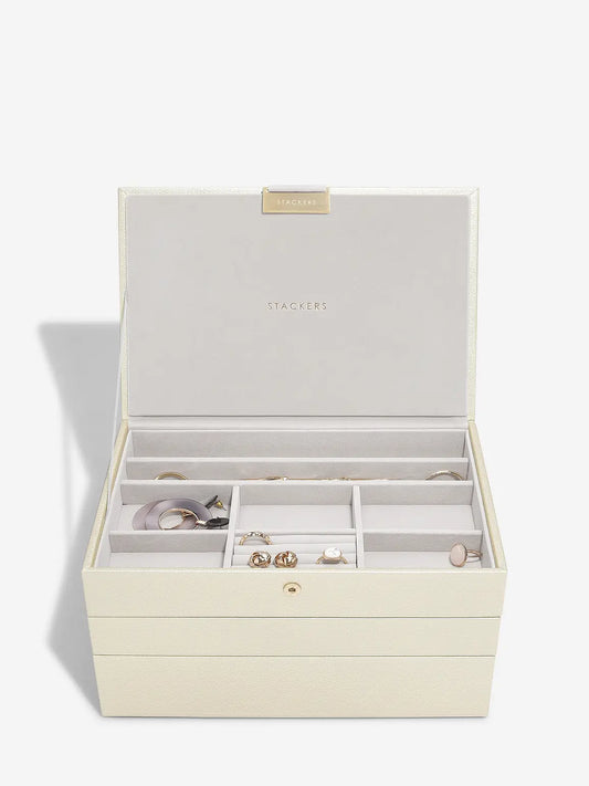 Stackers Limited Edition Metallic Pearl Classic Set of Three Layers Jewellery Box
