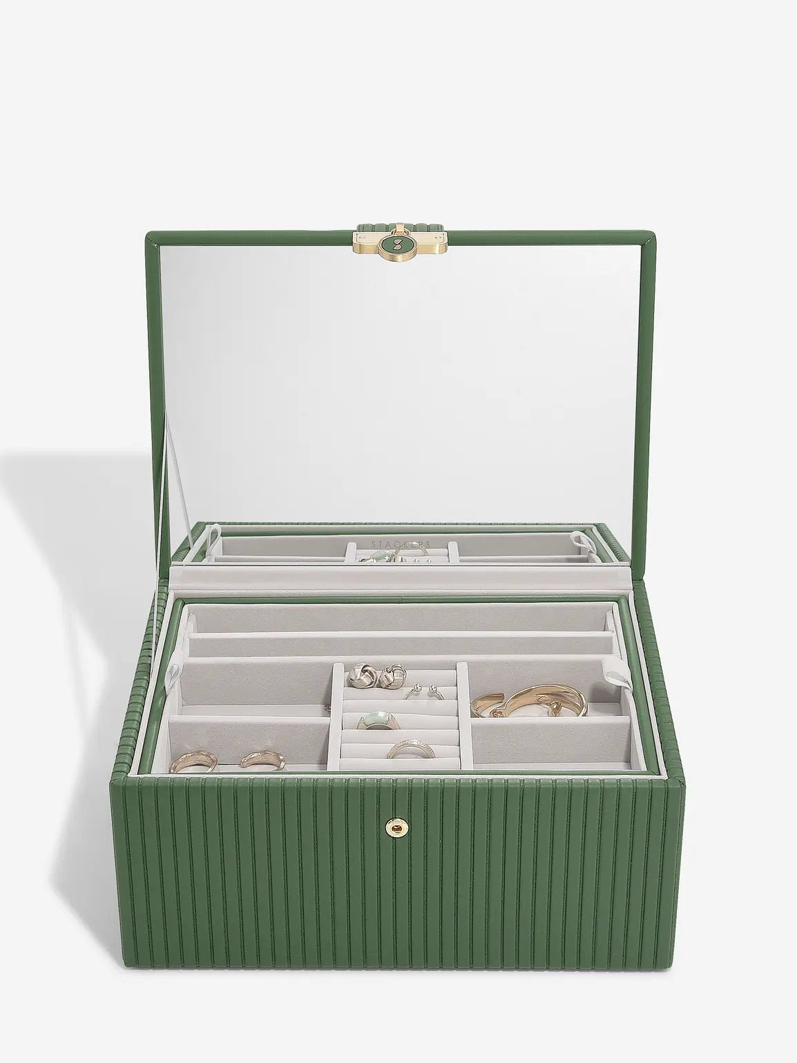 Stackers Luxury Classic Emerald Green Ribbed Jewellery Storage Box