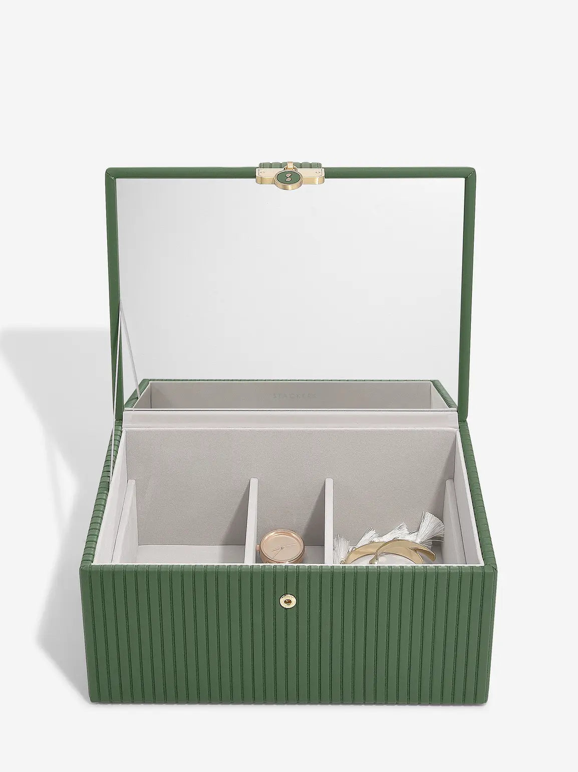 Stackers Luxury Classic Emerald Green Ribbed Jewellery Storage Box