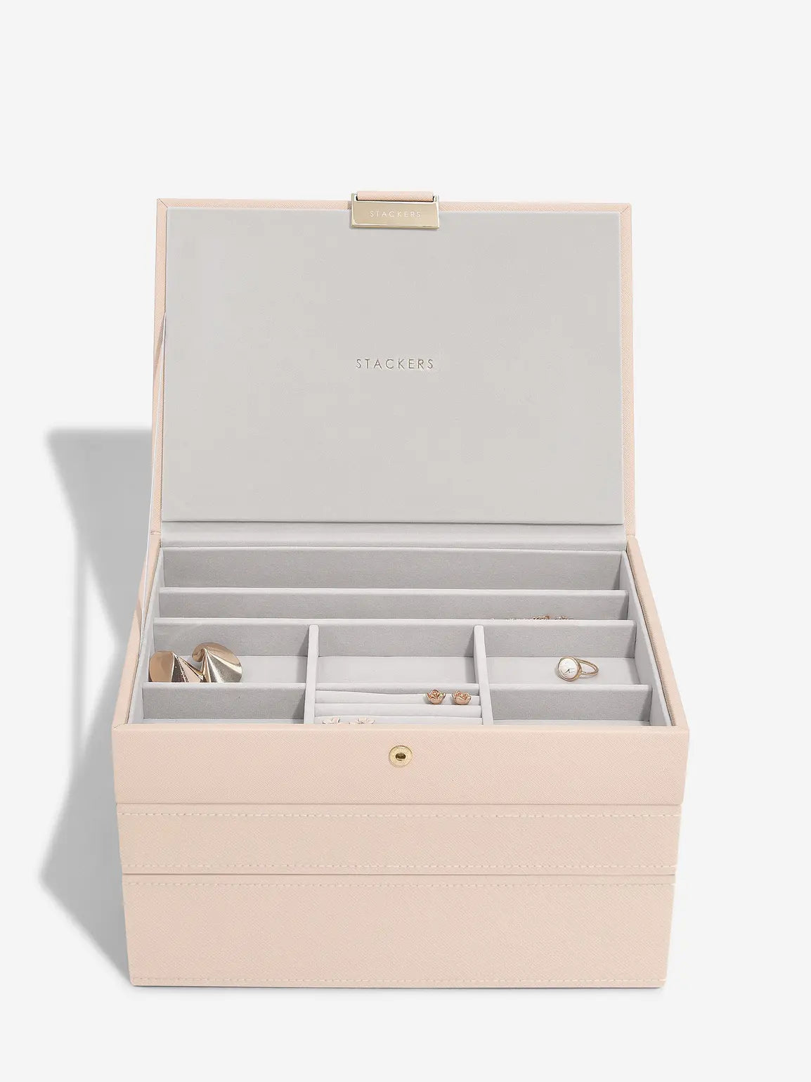 Stackers Classic Raffia Blush Classic 3 Layer Jewellery Storage Box