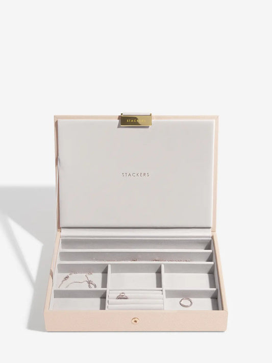 Stackers Classic Raffia Blush Classic 3 Layer Jewellery Storage Box