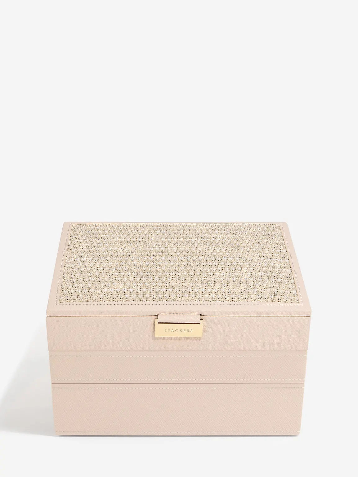 Stackers Classic Raffia Blush Classic 3 Layer Jewellery Storage Box