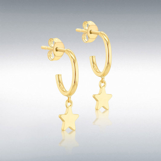 9ct Yellow Gold Star Drop Earrings