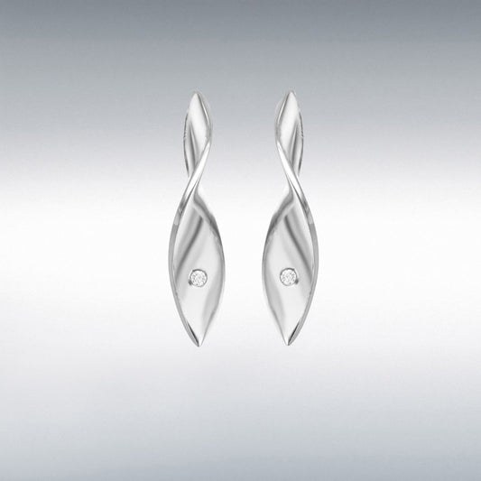 Sterling Silver Cubic Zirconia Solid Twist Stud Earrings