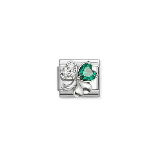 Nomination Composable Classic White and Green Cubic Zirconia Clover Charm 330322/10