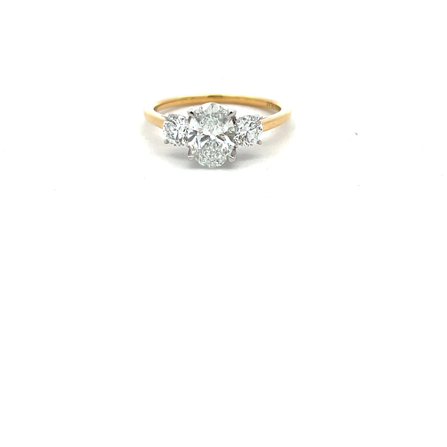 18ct Yellow Gold Laboratory Grown Diamond Oval and Brilliant Cut Three Stone Ring Size N
