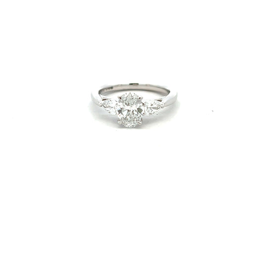Platinum Laboratory Grown Oval and Pear Cut Diamond Ring Size M