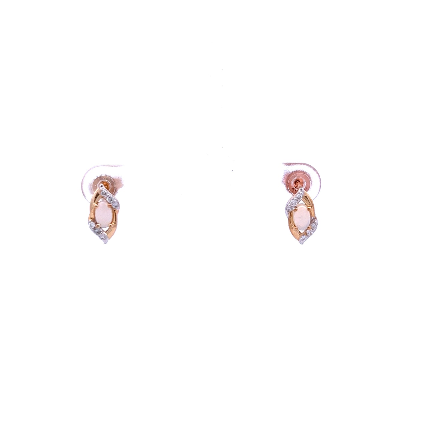 9ct Yellow Gold Opal and Diamond Stud Earrings