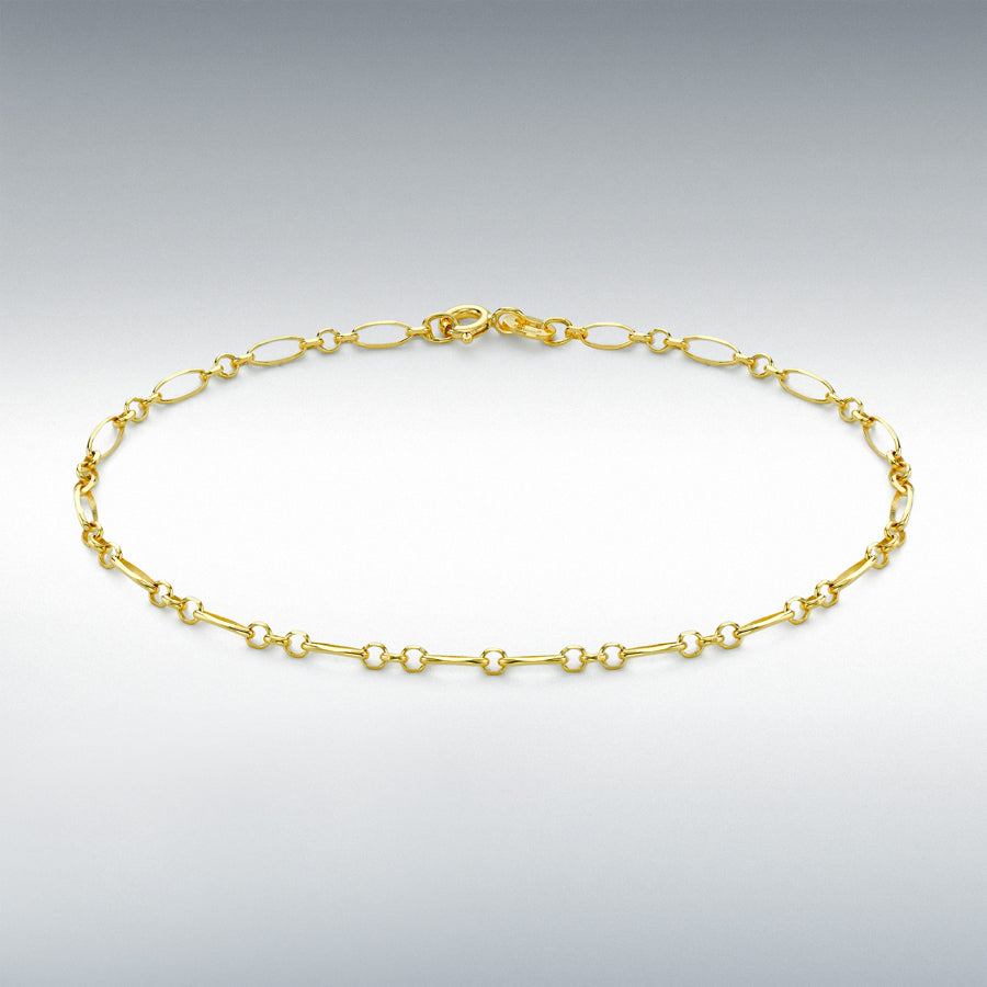 9ct Yellow Gold 2.5mm Diamond Cut Figaro Belcher Chain Bracelet 19cm, 7.5"