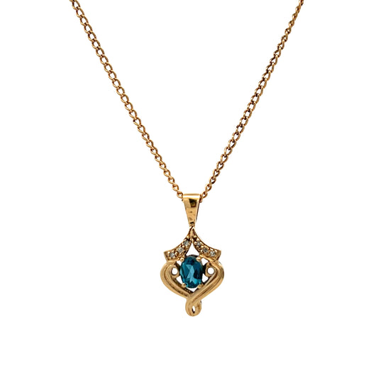 Pre-Owned 9ct Yellow Gold Blue Topaz and Diamond Necklace