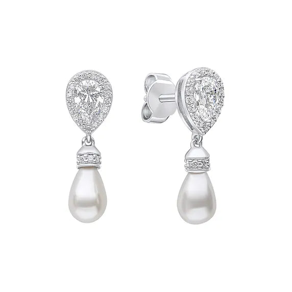 Diamonfire Sterling Silver Teardrop Cubic Zirconia & Shell Pearl Drop Earrings