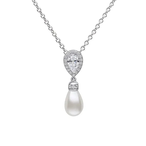 Diamonfire Sterling Silver Teardrop Cubic Zirconia & Shell Pearl Drop Necklace