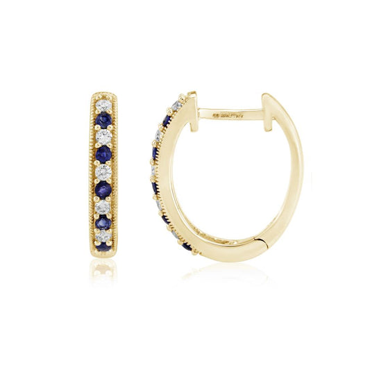 9ct Yellow Gold Sapphire and Diamond Oval Hoop Earrings