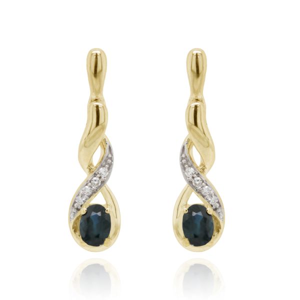 9ct Yellow Gold Sapphire and Diamond Drop Earrings