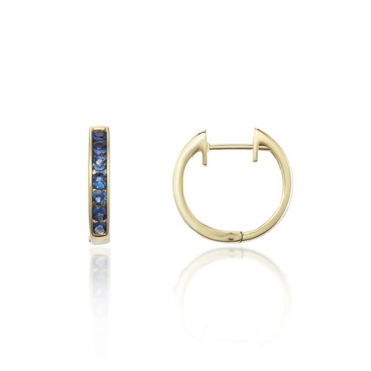 9ct Yellow Gold Hinged Hoop Sapphire Earrings