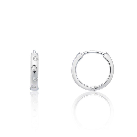 9ct White Gold Brilliant Cut Diamond Scatter Hinged Hoop Earrings
