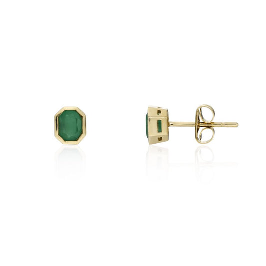 9ct Yellow Gold Octagon Emerald Stud Earrings