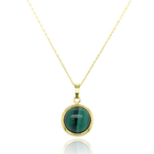 9ct Yellow Gold Domed Malachite Pendant Necklace