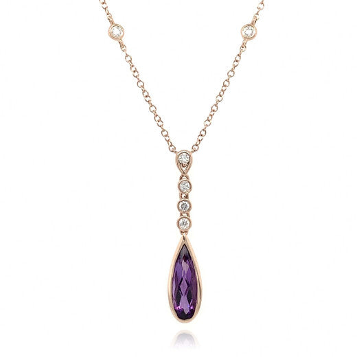 9ct Rose Gold Diamond & Amethyst Necklace