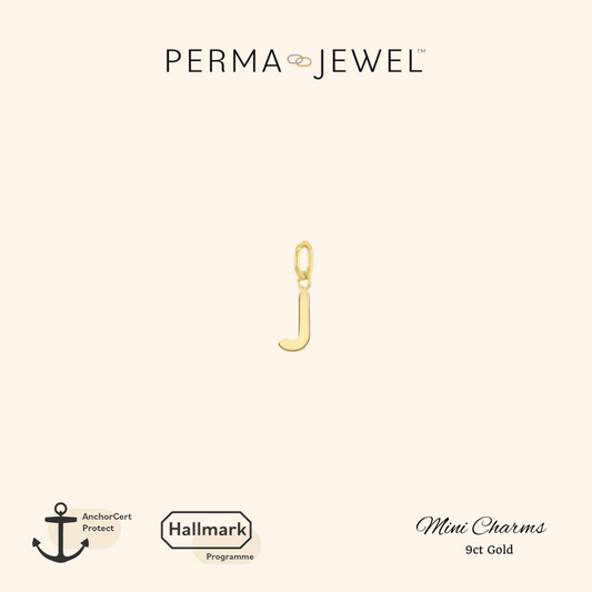 Permanent 9ct Gold Mini J Charm for Perma Bracelets