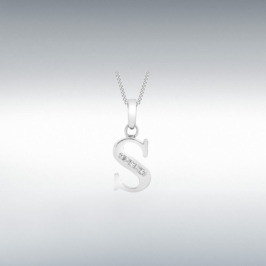 9ct White Gold Cubic Zirconia Initial S