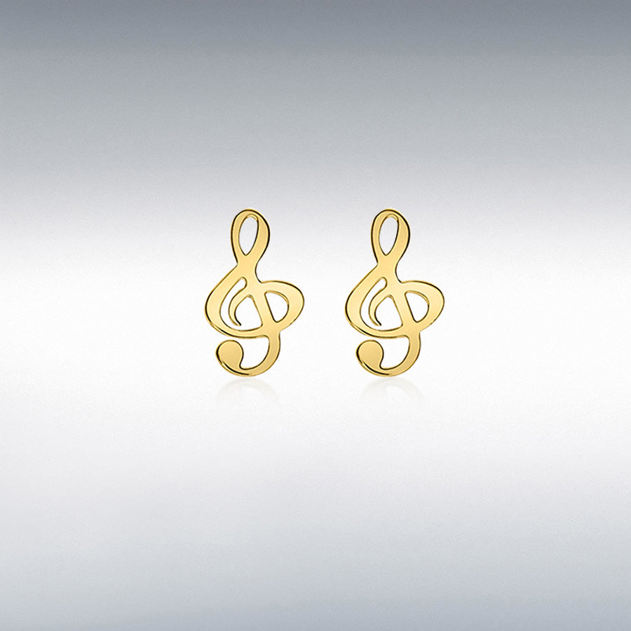 9ct Yellow Gold 5mm x 8.5mm Treble Clef Stud Earrings