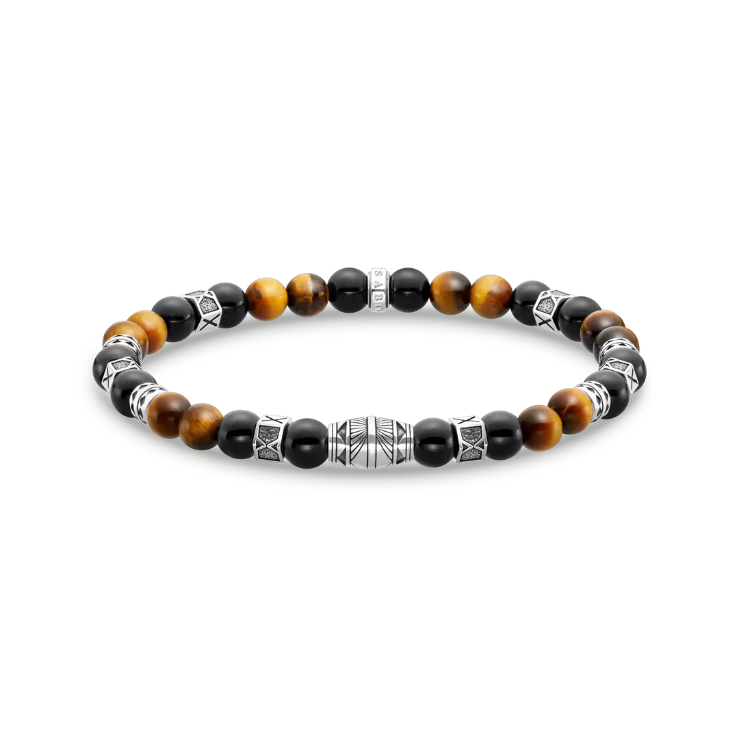 Thomas Sabo Bracelet with black onyx beads and tiger's eye beads silver A2087-507-7-19cm