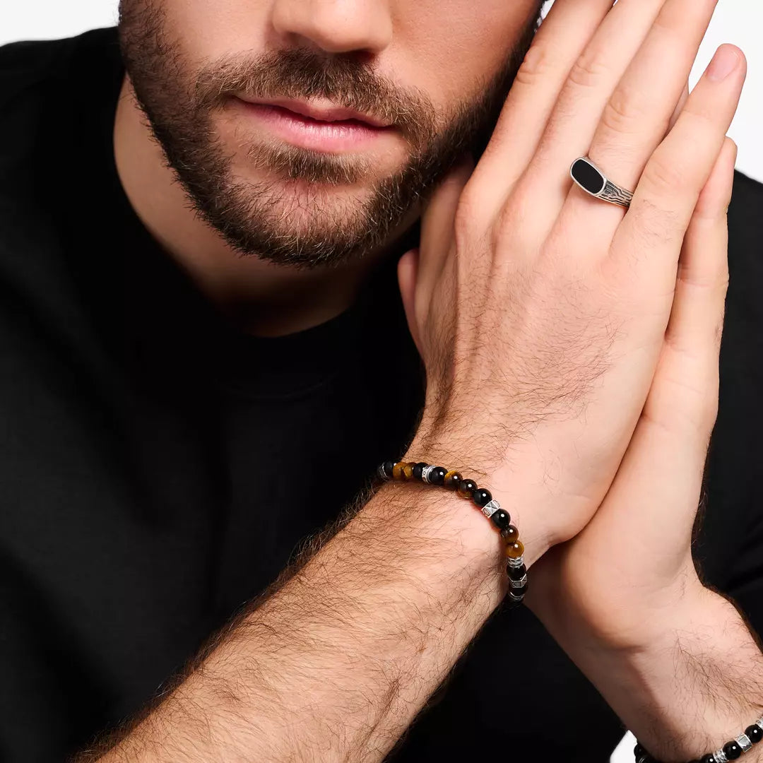 Thomas Sabo Bracelet with black onyx beads and tiger's eye beads silver A2087-507-7-19cm