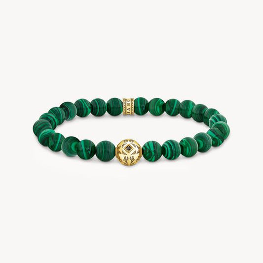 Thomas Sabo Yellow Gold Plated Sterling Silver Imitation Malachite Stretch Bracelet A2145-140-6 19cm