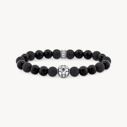 Thomas Sabo Obsidian Beads With Sterling Silver Bead Stretch Bracelet A2145-705-11 19cm
