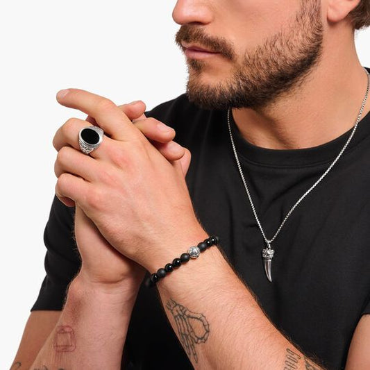 Thomas Sabo Obsidian Beads With Sterling Silver Bead Stretch Bracelet A2145-705-11 19cm