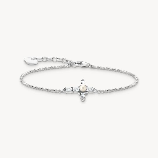 Thomas Sabo Sterling Silver White Cubic Zirconia Cross Bracelet with Freshwater Cultured Pearl A2173-167-14
