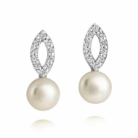 Jersey Pearl Amberley Freshwater Cultured Pearl Open Cubic Zirconia Top Stud Earrings
