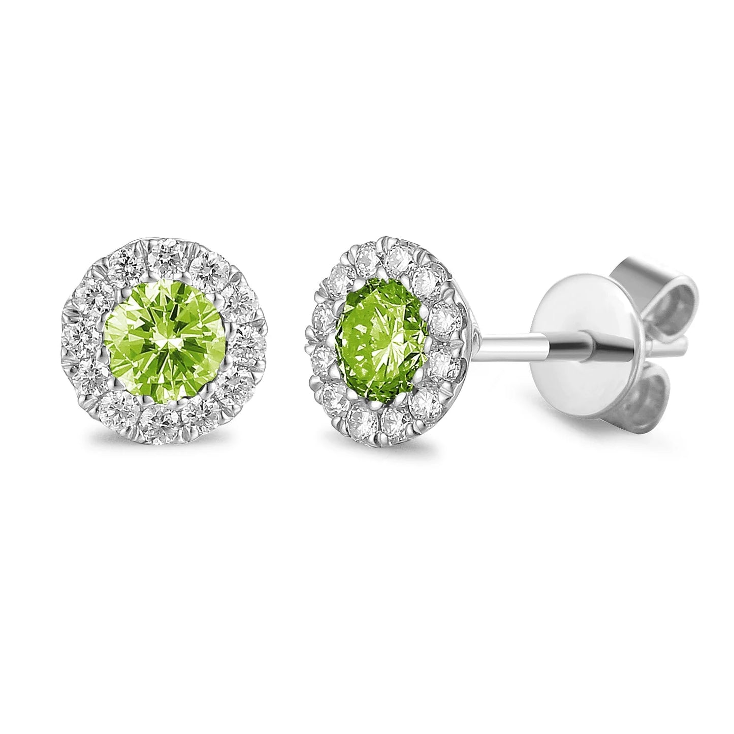 9ct White Gold Peridot and Diamond Stud Earrings August Birthstone