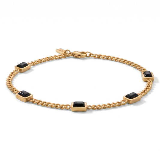 Steel & Barnett Black Onyx Gemstone Station Bracelet In 18ct Yellow Gold Plating Medium-Large