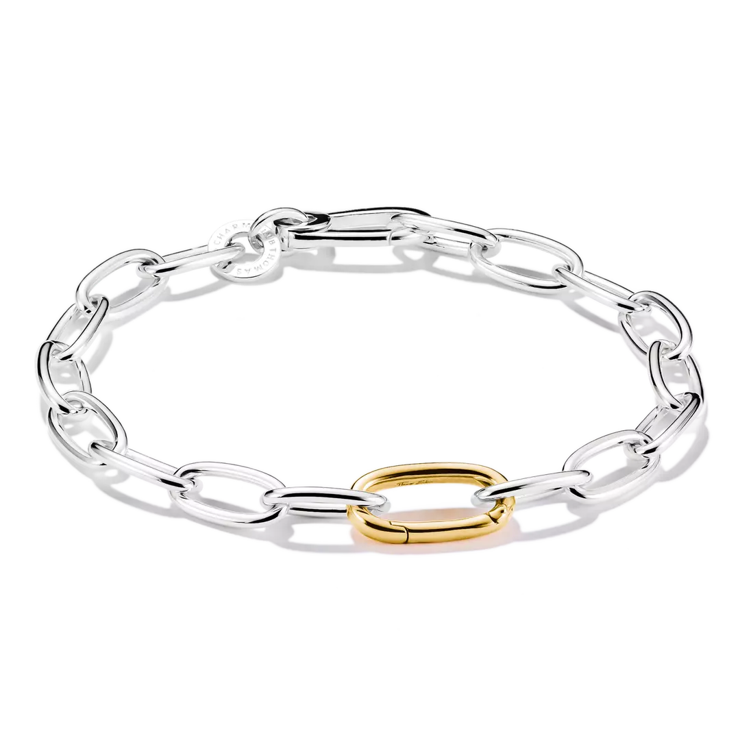 Thomas Sabo Connect Sterling Silver Centre Link Yellow Gold Plated Bracelet 17cms C1204-413-7