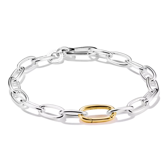Thomas Sabo Connect Sterling Silver Centre Link Yellow Gold Plated Bracelet 17cms C1204-413-7