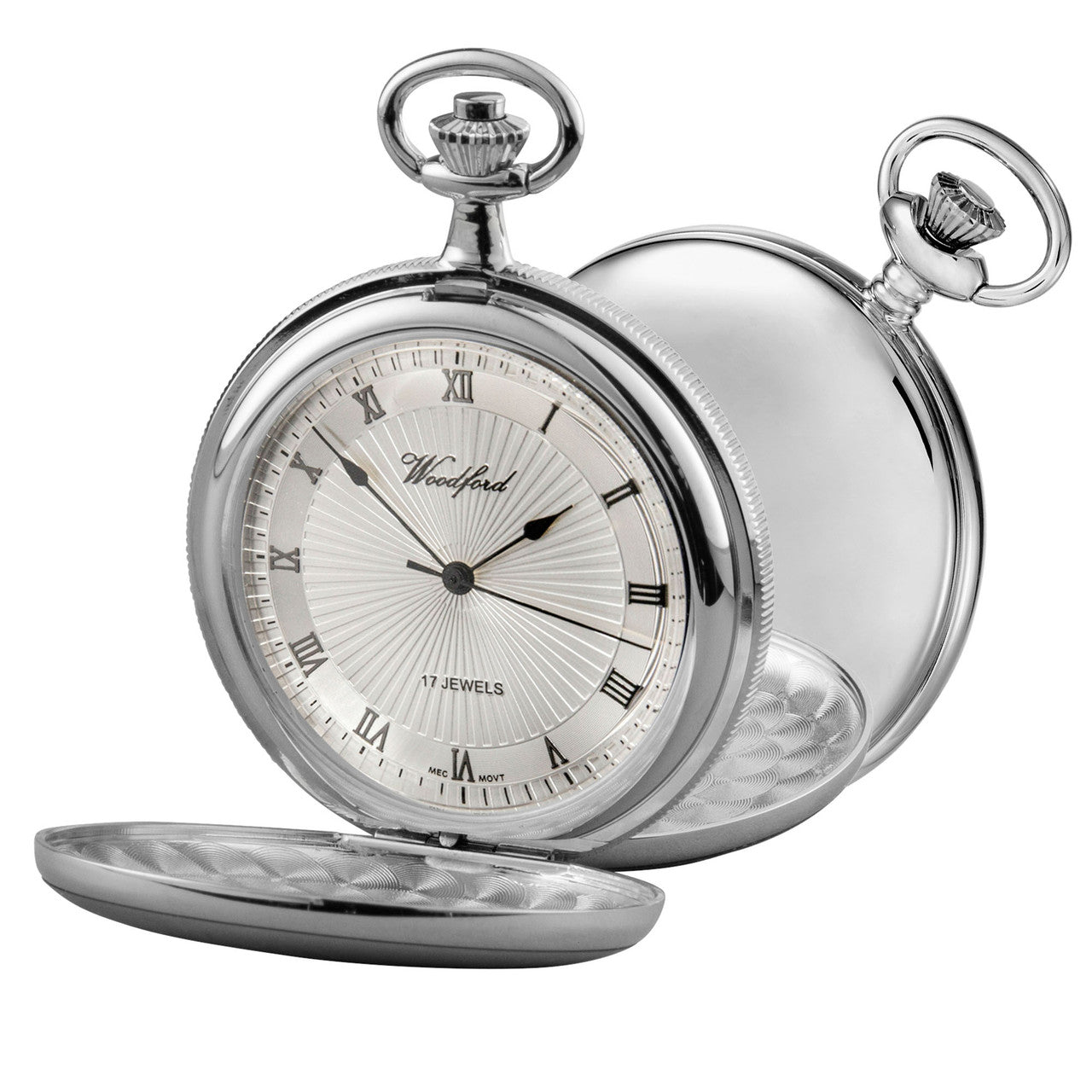 Chrome Plated Sunburst Dial Woodford Pocket Watch