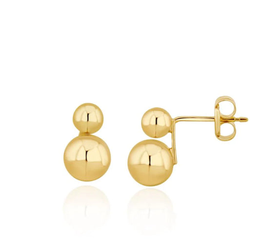 9ct Yellow Gold Double Beaded Stud Drop Earrings