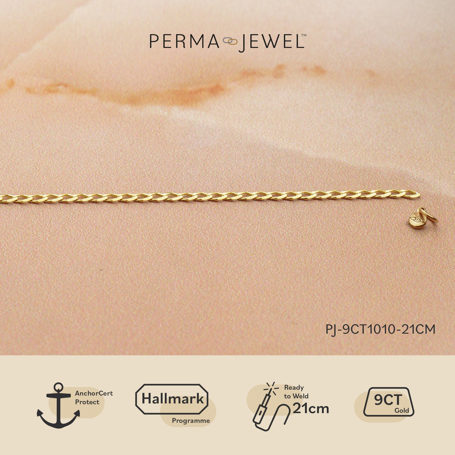 Permanent Bracelet 9ct Gold Flat Solid Curb Bracelet PJ-9ct1010-21cm