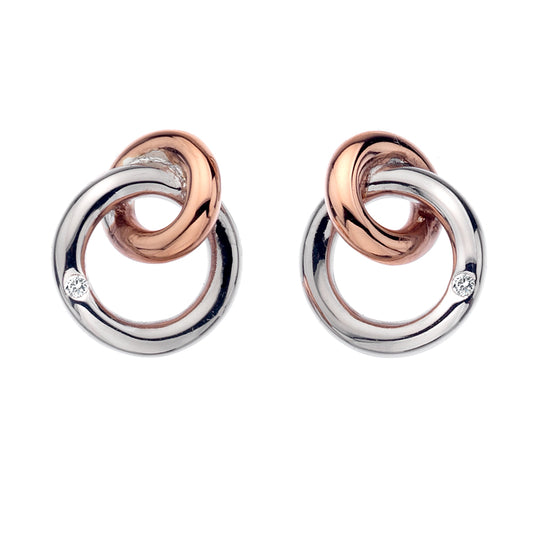 Hot Diamonds Sterling Silver and Rose Gold Plated Interlocking Stud Earrings DE309
