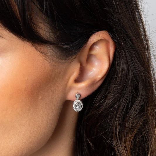 Diamonfire Sterling Silver Halo Double Drop Stud Earrings