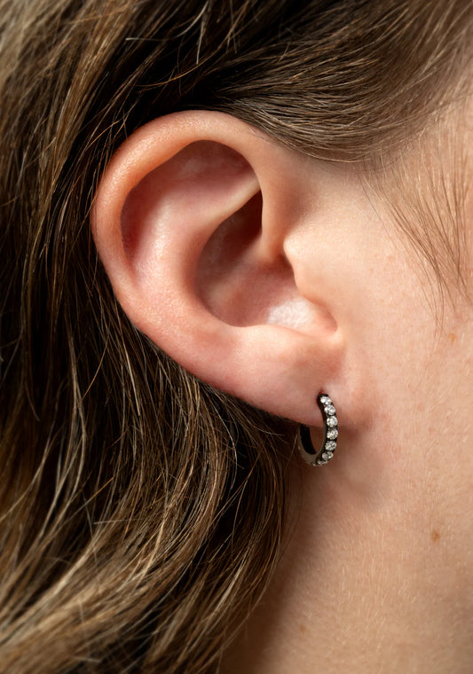 Tish Lyon Black Rhodium Titanium Crystal 8mm Hoop Earrings