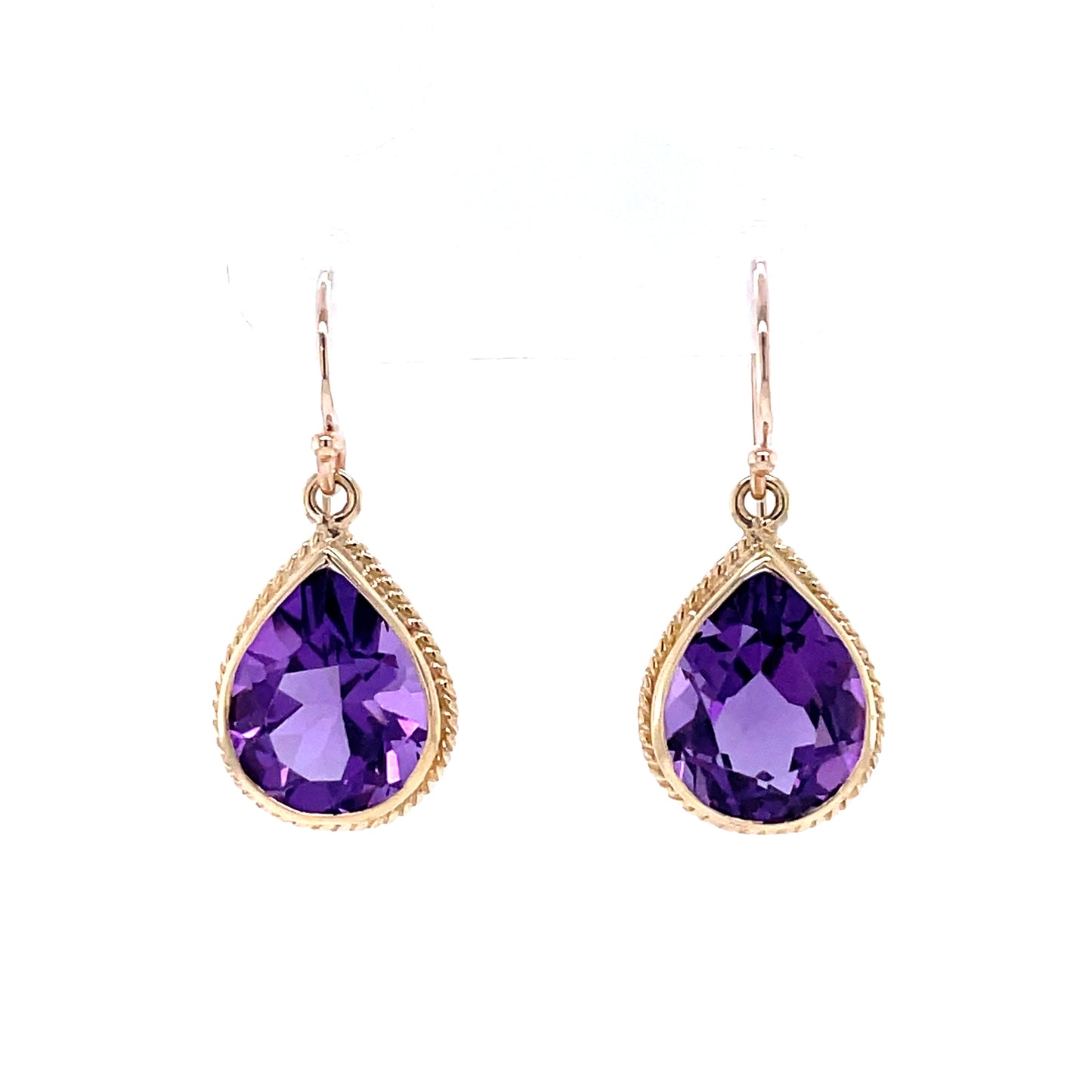 9ct Gold Amethyst Pear Cut Drop Earrings