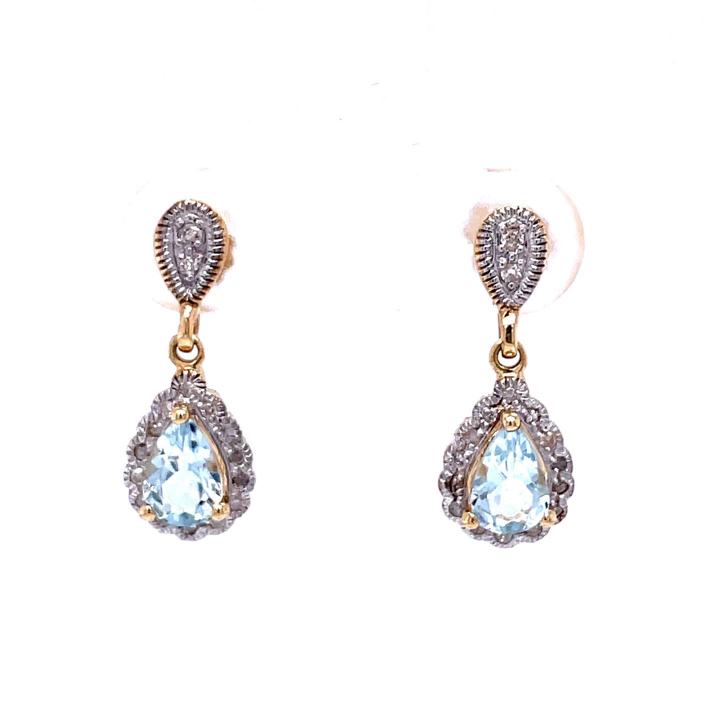 9ct Gold Aquamarine And Diamond Drop Earrings