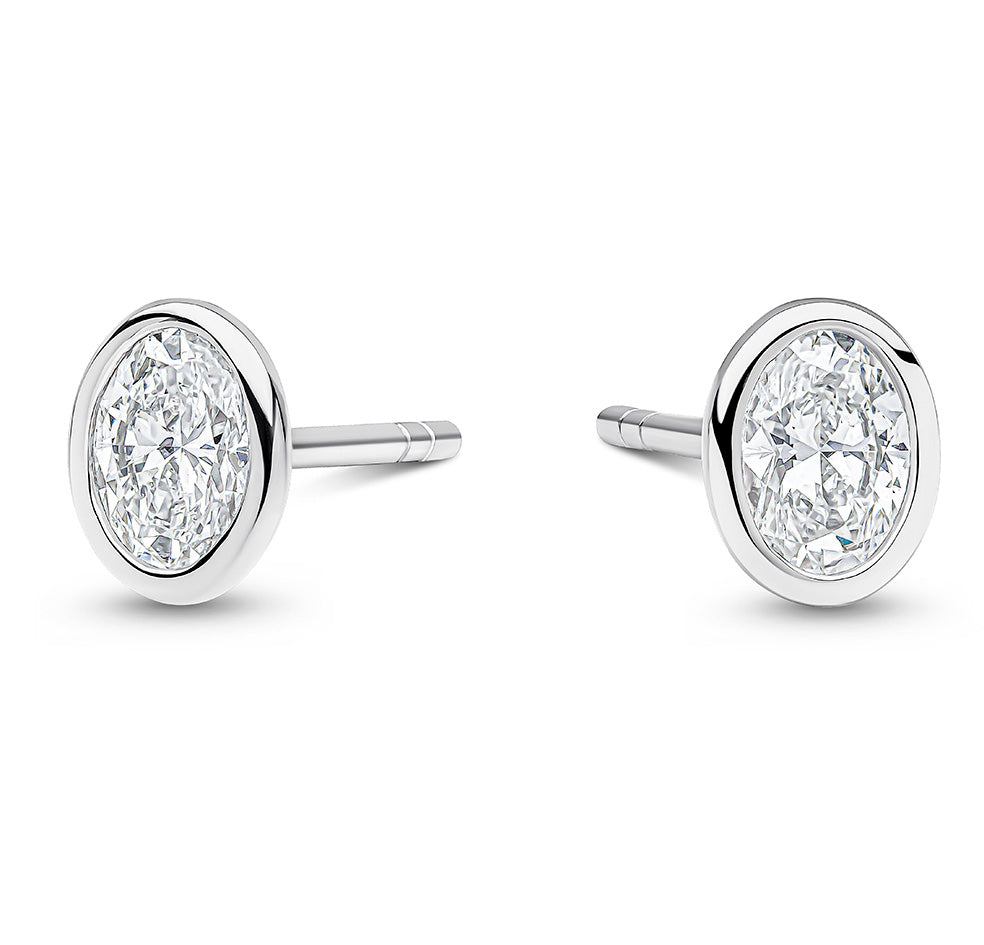 9ct White Gold Laboratory Grown 1.46ct Oval Cut Bezel Set Stud Earrings