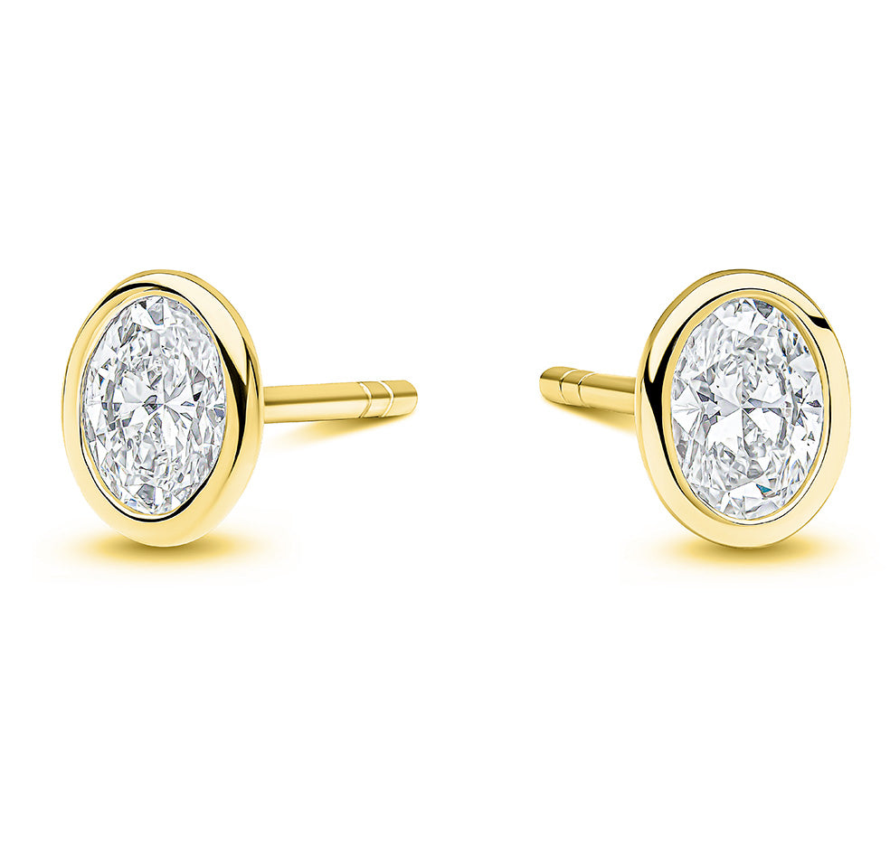 9ct Yellow Gold Laboratory Grown 1.41ct Oval Cut Bezel Set Stud Earrings