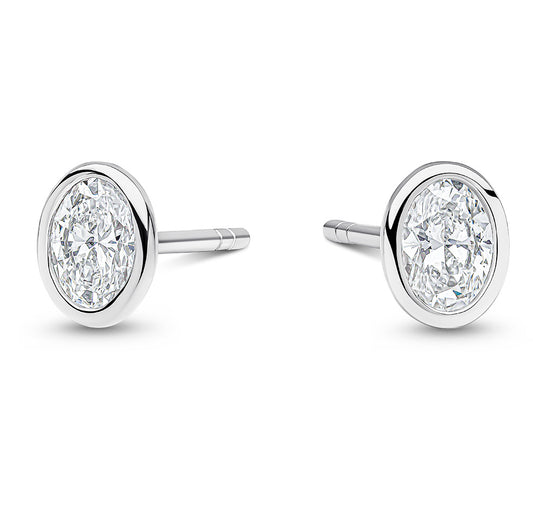 9ct White Gold Laboratory Grown 1.46ct Oval Cut Bezel Set Stud Earrings